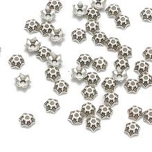 Tibetan Style Bead Caps,  Cadmium Free & Nickel Free & Lead Free, 6-Petal Flower, Antique Silver, 7x3mm, Hole: 2mm