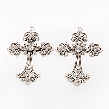 Honeyhandy Alloy Rhinestone Cross Big Gothic Pendants, Lead Free & Cadmium Free & Nickel Free, Antique Silver, 75x50x7mm, Hole: 3.5mm