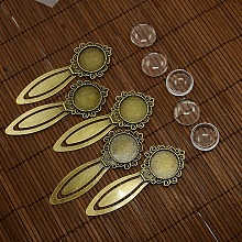 Honeyhandy 20mm Clear Domed Glass Cabochon Cover for Antique Bronze DIY Alloy Portrait Bookmark Making, Cadmium Free & Nickel Free & Lead Free, Bookmark Cabochon Settings: 81x31mm, Tray: 20mm