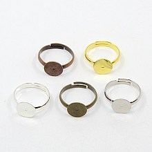 Honeyhandy Brass Pad Ring Base Findings, Adjustable, Mixed Style, Mixed Color, 19mm, 17mm Inner Diameter