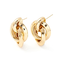 Honeyhandy Interlocking Rings Dangle Stud Earrings for Women, Real 18K Gold Plated, 32x24mm, Pin: 1mm