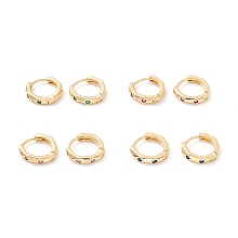 Honeyhandy Cubic Zirconia Huggie Hoop Earrings, Real 18K Gold Plated Small Hoop Earrings for Girl Women, Mixed Color, 10 Gauge, 2.5x13mm, Pin: 1mm