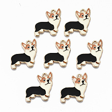 Honeyhandy Alloy Enamel Pendants, Corgi Dog, Golden, Cadmium Free & Nickel Free & Lead Free, Peru, 23x23x1.5mm, Hole: 1.6mm