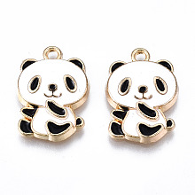 Honeyhandy Eco-Friendly Alloy Enamel Pendants, Cadmium Free & Lead Free & Nickel Free, Panda Shape, Light Gold, White, 21x15x4mm, Hole: 1.8mm