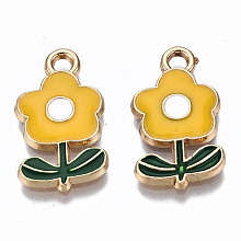 Honeyhandy Eco-Friendly Zinc Alloy  Pendants, with Enamel, Flower, Cadmium Free & Nickel Free & Lead Free, Golden, Gold, 19.5x11x2.5mm, Hole: 2mm