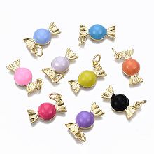 Honeyhandy Brass Enamel Charms, with Jump Rings, Cadmium Free & Nickel Free & Lead Free, Real 16K Gold Plated, Candy Shape, Mixed Color, 9.5x16x4mm, Jump Ring: 4.8x0.6mm, 3.6mm inner diameter