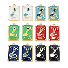 ARRICRAFT Rack Plating Alloy Enamel Pendants, Cadmium Free & Nickel Free & Lead Free, Rectangle with Snake, Light Gold, Mixed Color, 22x13x2.5mm, Hole: 1.6mm