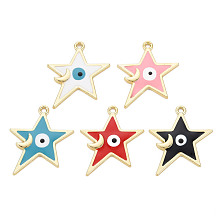 ARRICRAFT Rack Plating Alloy Enamel Pendants, Cadmium Free & Nickel Free & Lead Free, Star with Eye, Light Gold, Mixed Color, 27.5x24x2mm, Hole: 1.8mm