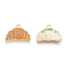 Honeyhandy Eco-Friendly Zinc Alloy Pendants, with Enamel, Cadmium Free & Nickel Free & Lead Free, Croissant, Light Gold, Camel, 12x17x2mm, Hole: 1.8mm