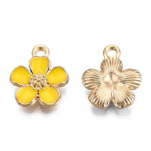 Honeyhandy Eco-Friendly Zinc Alloy Pendants, with Enamel, Cadmium Free & Nickel Free & Lead Free, 5- Petal Flower, Light Gold, Gold, 16x13x3mm, Hole: 1.8mm