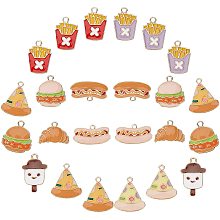 SUNNYCLUE 1 Box 40Pcs 10 Styles Food Theme Charms Eco-Friendly Zinc Alloy Pendants Croissant Chip Pizza Ice Cream Jewellery Dangles Accessories for DIY Jewelry Making Decor Crafts