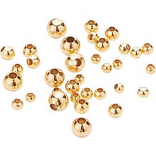 BENECREAT 200Pcs 18K Gold Plated Brass Beads Round Spacer Beads with 4 Mixed Size(0.5-1.5mm Hole) for Necklaces, Bracelets and Jewelry Making