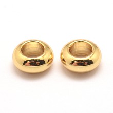 Honeyhandy Brass Beads, Large Hole Beads, Cadmium Free & Nickel Free & Lead Free, Rondelle, Golden, 6.8x3mm, Hole: 3.5mm