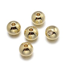 Honeyhandy Brass Beads, Lead Free & Nickel Free & Cadmium Free, Solid Round, Real 18K Gold Plated, 5mm, Hole: 2mm