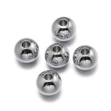 Honeyhandy Brass Beads, Lead Free & Nickel Free & Cadmium Free, Solid Round, Real Platinum Plated, 5mm, Hole: 2mm