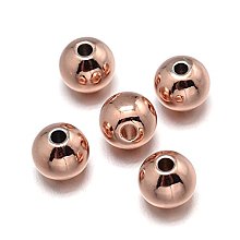 NBEADS 50 Pcs Environmental Brass Beads, Lead Free & Nickel Free & Cadmium Free, Round, Rose Gold, 6mm, Hole: 3mm