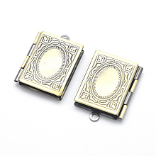 Honeyhandy Brass Locket Pendants, Photo Frame Charms for Necklaces, Cadmium Free & Nickel Free & Lead Free, Rectangle, Brushed Antique Bronze, 26x19x4.5mm, Hole: 2mm, Inner Size: 10x15mm