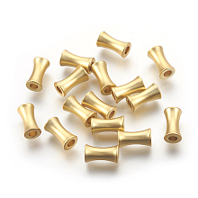 Honeyhandy Brass Beads, Long-Lasting Plated, Lead Free & Cadmium Free & Nickel Free, Bamboo Stick, Matte Style, Real 18K Gold Plated, 11x6x4mm, Hole: 3mm