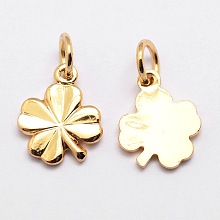 Honeyhandy Brass Charms, Clover, Cadmium Free & Nickel Free & Lead Free, Real 18K Gold Plated, 11x9x1mm, Hole: 3mm