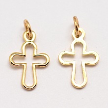 Honeyhandy Brass Tiny Cross Charms, Cadmium Free & Nickel Free & Lead Free, Real 18K Gold Plated, 12x8x1mm, Hole: 3mm