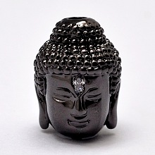 Honeyhandy Brass Beads, Micro Pave Grade AAA Cubic Zirconia, Buddha Head, Cadmium Free & Nickel Free & Lead Free, Gunmetal, 14x10x11mm, Hole: 2mm