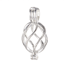 Honeyhandy Brass Locket Pendants, Cage Pendants, Cadmium Free & Nickel Free & Lead Free, Hollow, Twisted Teardrop, Silver Color Plated, 22x12x11mm, Hole: 2x4mm, Inner Diameter: 8x11mm