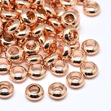 Honeyhandy Brass Flat Round Spacer Beads, Rose Gold, 7x3mm, Hole: 3.5mm