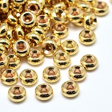 Honeyhandy Rack Plating Brass Flat Round Spacer Beads, Golden, 6x3mm, Hole: 2mm