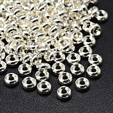 Honeyhandy Rack Plating Brass Flat Round Spacer Beads, Silver, 6x3mm, Hole: 2mm