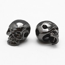 Honeyhandy Brass Beads, Skull, Cadmium Free & Nickel Free & Lead Free, Gunmetal, 11x8.5x10.2mm, Hole: 2mm