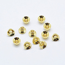 Honeyhandy Brass Bead Caps, Real 18K Gold Plated, Cadmium Free & Nickel Free & Lead Free, Golden, 5x3mm, Hole: 1.5mm