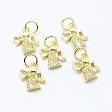 Honeyhandy Brass Micro Pave Cubic Zirconia Charms, Angel, Lead Free & Nickel Free & Cadmium Free, Golden, 12x9.5x2mm, Hole: 3.5mm