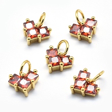 Honeyhandy Brass Charms, with Cubic Zirconia, Lead Free & Cadmium Free & Nickel Free, Heart, Red, Real 18K Gold Plated, 7x8x4mm, Hole: 3mm