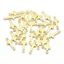 Honeyhandy Eco-Friendly Brass Links, Lead Free & Cadmium Free & Nickel Free, Sideways Cross, Real 18K Gold Plated, 13.5x5x1.5mm, Hole: 0.8mm