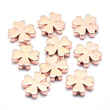 Honeyhandy Brass Beads, Lead Free & Cadmium Free & Nickel Free, Clover, Real Rose Gold Plated, 10x10x2.5mm, Hole: 1.2mm