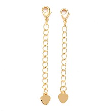 Honeyhandy Brass Chain Extender, with Lobster Claw Clasps and Tiny Heart Charm, Cadmium Free & Nickel Free & Lead Free, Real 18K Gold Plated, 57mm, Hole: 2.5x3mm