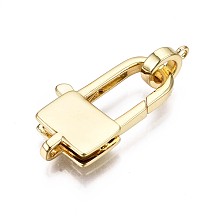 Honeyhandy Brass Lobster Claw Clasps, Cadmium Free & Nickel Free & Lead Free, Rectangle, Real 16K Gold Plated, 26x15x4mm, Hole: 1.5x2mm, Tube Bails, 9x7x2.5mm, hole: 1.2mm