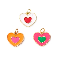 Honeyhandy Brass Enamel Charms, with Jump Ring, Long-Lasting Plated, Real 18K Gold Plated, Lead Free & Cadmium Free & Nickel Free, Heart, Mixed Color, 13x15x2mm, Inner Diameter: 3.5mm