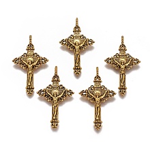 Honeyhandy Alloy Pendants, For Easter, Cadmium Free, Nickel Free and Lead Free, Crucifix Cross Pendant, Antique Golden Color, 50x28x3mm, Hole: 3mm