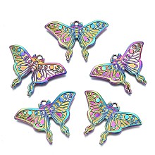 Honeyhandy Rainbow Color Alloy Pendants, Cadmium Free & Nickel Free & Lead Free, Butterfly, 32x47x3mm, Hole: 2.5mm