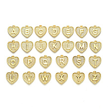 Honeyhandy Alloy Pendants, Cadmium Free & Nickel Free & Lead Free, Heart with Alphabet, Letter A~Z, Real 18K Gold Plated, Letter A~Z, 16x15x2mm, Hole: 2mm, 26pcs/set