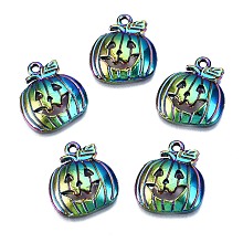 Honeyhandy Alloy Pendants, Cadmium Free & Nickel Free & Lead Free, Halloween, Pumpkin, Rainbow Color, 18.5x16x3.5mm, Hole: 1.6mm