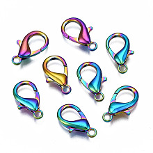 Honeyhandy Alloy Lobster Claw Clasps, Cadmium Free & Nickel Free & Lead Free, Rainbow Color, 18x10x4mm, Hole: 2mm