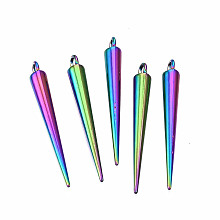 Honeyhandy Rainbow Color Alloy Pendants, Cadmium Free & Nickel Free & Lead Free, Cone, 35.5x4.5mm, Hole: 2mm