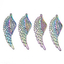 ARRICRAFT Rainbow Color Alloy Big Pendant Rhinestone Settings, Cadmium Free & Nickel Free & Lead Free, Wing, Multi-color, Fit For 1.5~1.8mm Rhinestone, 108x37x2.5mm, Hole: 2mm