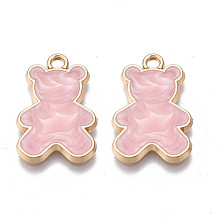 Honeyhandy Alloy Enamel Pendants, Cadmium Free & Nickel Free & Lead Free, Light Gold, Bear, Pink, 21x14x2mm, Hole: 1.8mm