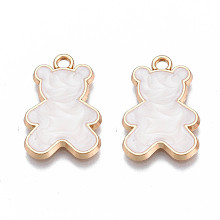 Honeyhandy Alloy Enamel Pendants, Cadmium Free & Nickel Free & Lead Free, Light Gold, Bear, Creamy White, 21x14x2mm, Hole: 1.8mm