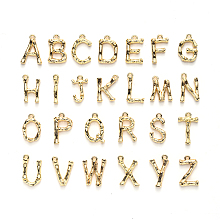 Honeyhandy Alloy Pendants, Cadmium Free & Nickel Free & Lead Free, Real 18K Gold Plated, Bamboo Initial Letter, Letter A~Z, 14~18x3.5~13x3mm, Hole: 1.5mm, about 26pcs/set