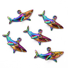 Honeyhandy Alloy Pendants, Cadmium Free & Nickel Free & Lead Free, Shark, Rainbow Color, 19x32x5mm, Hole: 1.8mm