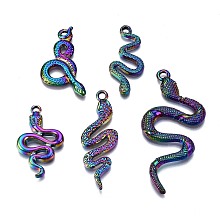 ARRICRAFT Alloy Pendants, Cadmium Free & Nickel Free & Lead Free, Snake, Multi-color, 31x16x2.5mm, Hole: 2mm, 5pcs/set